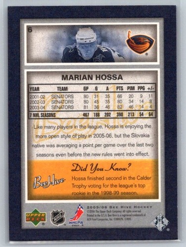 2005-06 Upper Deck Bee Hive #6 Marian Hossa Atlanta Thrashers - Picture 2 of 2