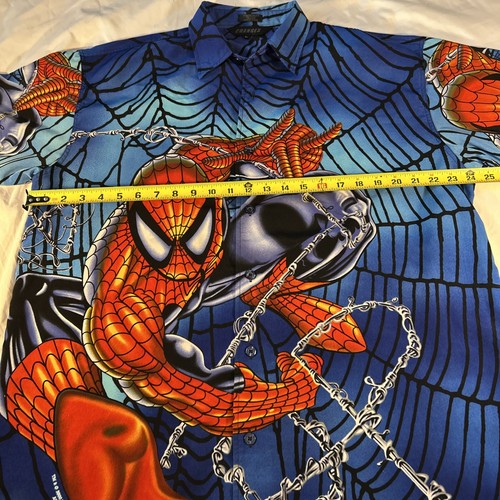 Camicia vintage Y2K Spiderman grafica manica corta con bottoni da cambi Large - Foto 7 di 8