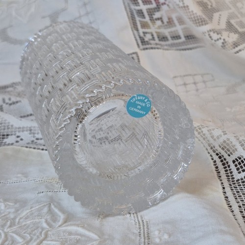 Tiffany & Co Basket Weave Cylinder Crystal Glass Vase 8” Tall Mint Condition - Picture 6 of 13