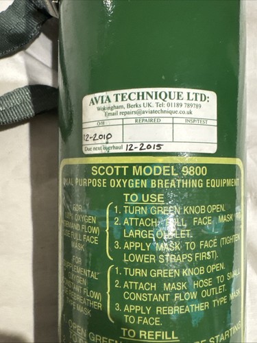 Scott Aviation Oxygen Tank With Oxygen Demand Regulator - Picture 9 of 9