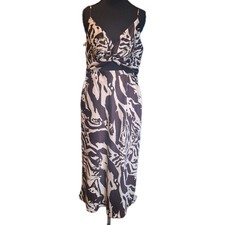 Nine West Brown beige Animal Print Maxi Dress L Twist Front Adjustable Straps