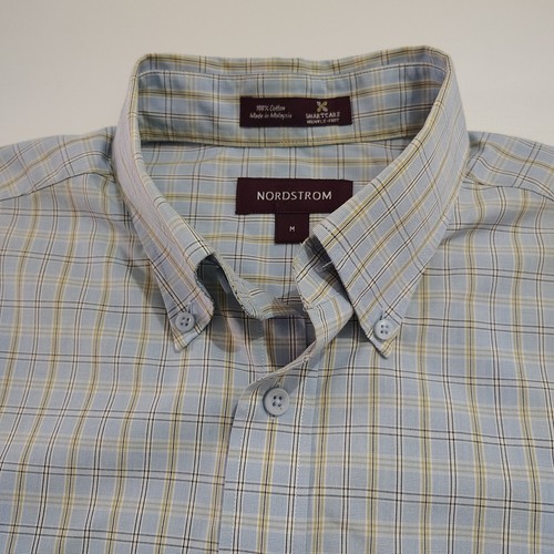 Nordstrom Short Sleeve Button Down Wrinkle Free Shirt Blue/Gray Striped SZ M
