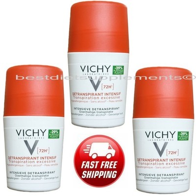 3 X VICHY INTENSIVE ROLL ON DEODORANT 72H Excessive Perspiration 50ml