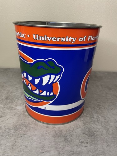 Vtg 80s 90s Florida University Gators Metal Trash Can Made In The USA Office - Picture 2 of 8