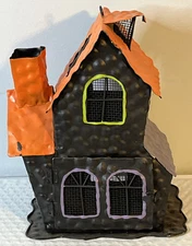 Black And Orange Metal Halloween Haunted House Decor Tea Light Candle Holder