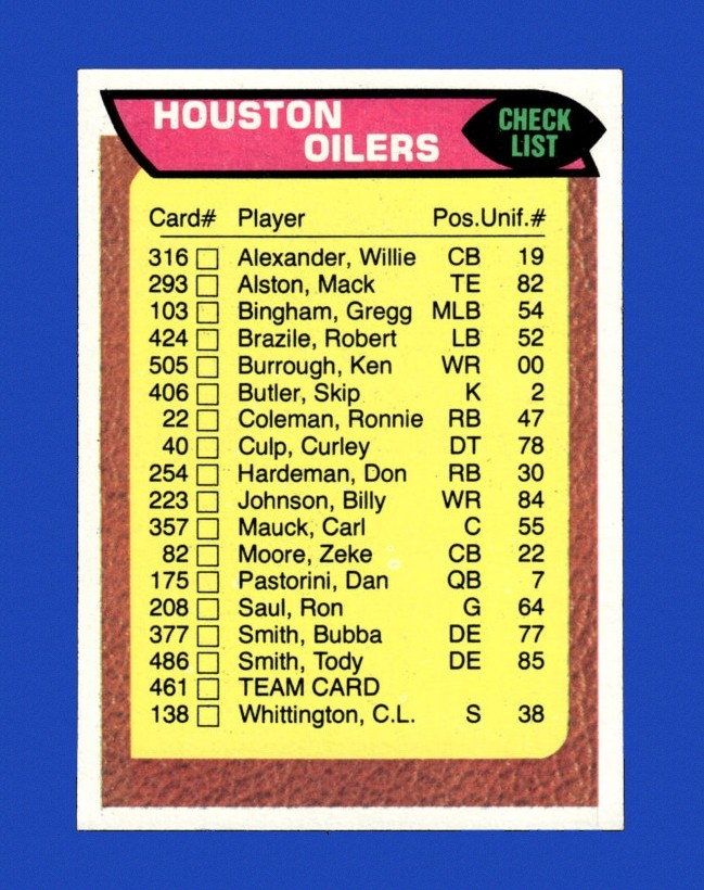 1976 Topps Set-Break #461 Houston Oilers Cl NM-MT OR BETTER *GMCARDS*
