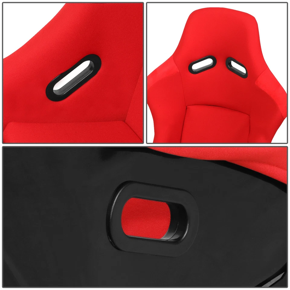 PAIR OF UNIVERSAL FIBERGLASS RED FABRIC FIXED POSITION RACING BUCKET SEAT L+R Foto 3 de 4
