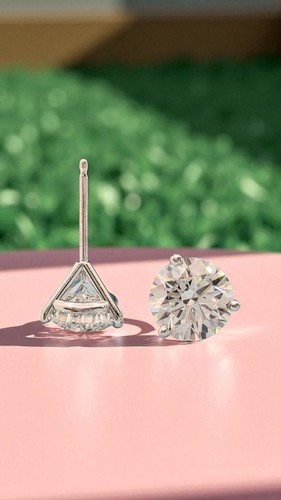 2.00 D VVS2 Ct Round Lab Grown Diamond Studs Set in Platinum IGI Certified - Picture 6 of 13