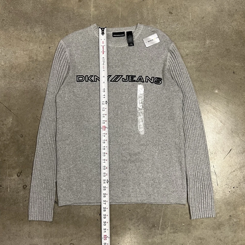 Suéter de punto acanalado DKNY Jeans vintage suéter gris talla mediana deletrear Y2K Foto 3 de 4