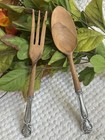 WEB Sterling Salad Servers 11” Olive Wood Fork Spoon Vintage Set 沙拉叉匙 银柄