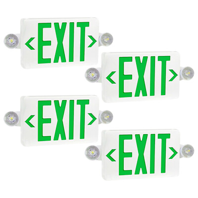4 pack Green LED Emergency Exit Sign Light , UL AC 120V/277V Dual LED Lamp ABS