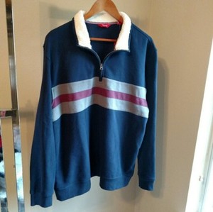 IZOD-Partial-Zip-Rugby-Pullover-Large-Navy-Stripe-Mens-Size-L-Fleece-Collar-New