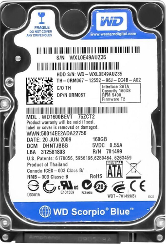 Hard Drive Dell 0RM067 WD1600BEVT 160GB 5400RPM SATA II 8MB 2.5'' - Picture 3 of 3