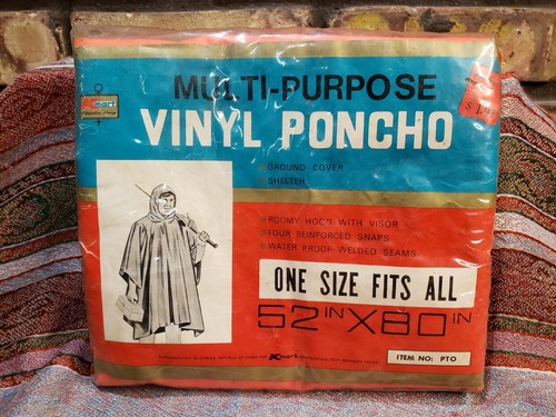 Vintage Kmart Vinyl Poncho 52x80 Orange Hunting Outdoors Rain Great Price New - Picture 1 of 10