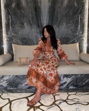 Zimmermann Amari Border High Neck Midi Linen Dress Size 0 AU 6-8/ US 2-4 Floral