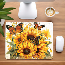 Sunflowers and Butterflies Custom Non-Slip Neoprene Mouse Pad Home Office