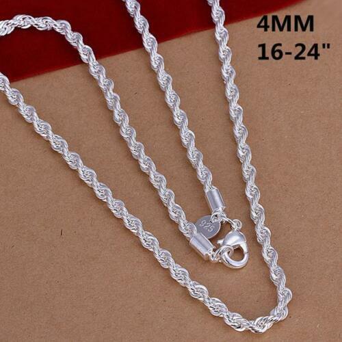 Herren Damen 925 Sterlingsilber 4 mm verdrehtes Seil Kette Halskette 16"-30" - Bild 9 von 11