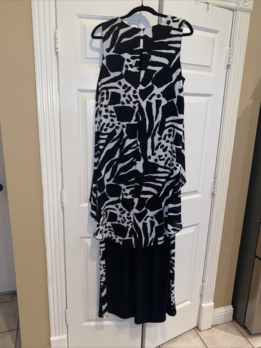 Sz 6 - Joseph Ribkoff SleevelessJumpsuit Black/White Layered Flowy Animal Print - Picture 8 of 11