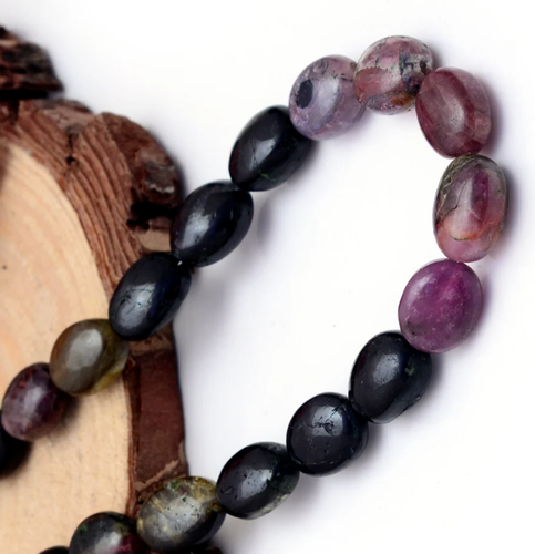 Natural Bi Watermelon Tourmaline Cabochon Beads Polished Gemstone Necklace 15" - Picture 5 of 6