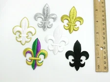 Fleur De Lys Patch Iron On Embroidered Applique Lis Metallic 2.5" tall (64mm)