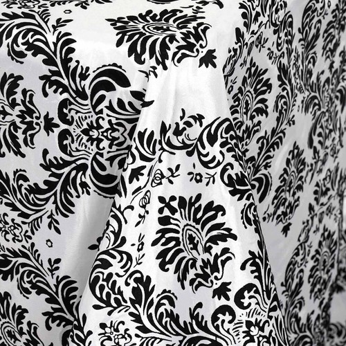90x132" Black White FLOCKING DAMASK RECTANGLE TABLECLOTH Wedding Party Reception - Bild 2 von 4