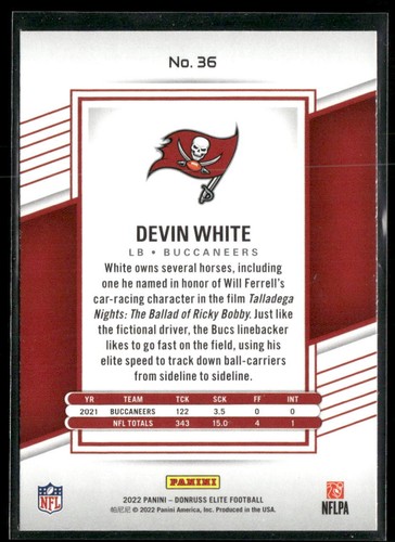 Devin White 2022 Donruss Elite #36 Tampa Bay Buccaneers LSU - Bild 2 von 2