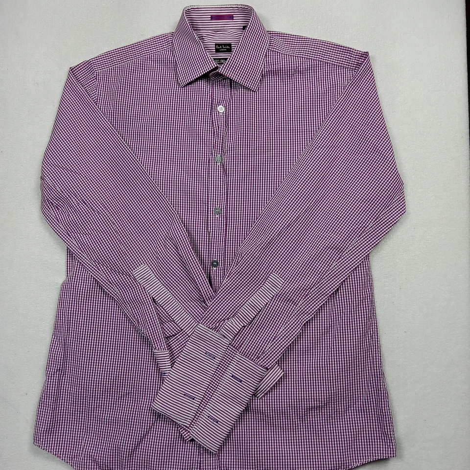 Camisa de vestir para hombre Paul Smith Byard a cuadros 100 % algodón púrpura talla 15,5-39 Italia Foto 3 de 4
