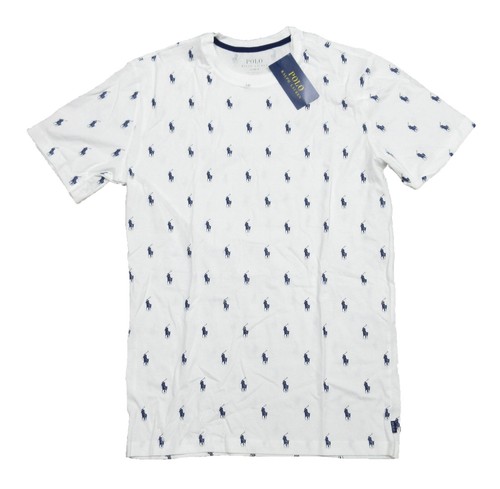 Polo Ralph Lauren Men's White All Over Pony Logo Graphic Crew-Neck Sleep T-Shirt - Picture 1 of 4