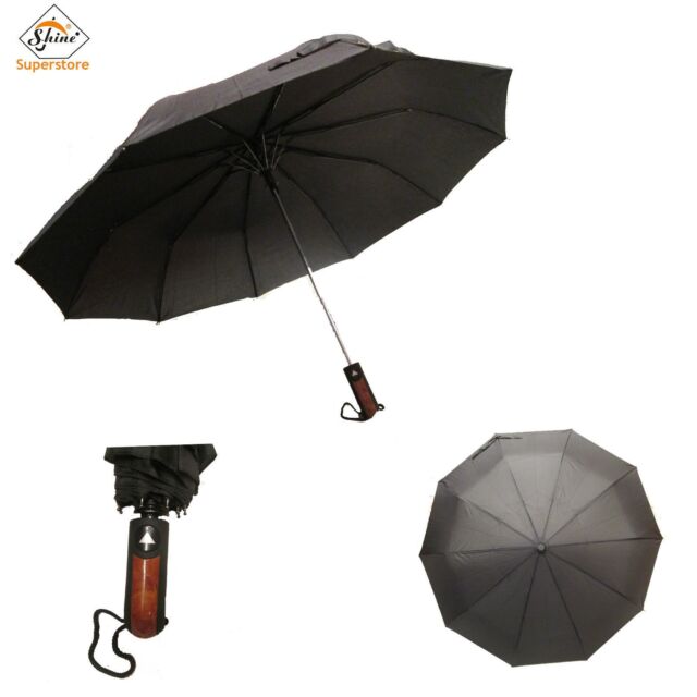 Windproof Unisex Black Premium Auto Open Push Button Umbrella High Quality Shine