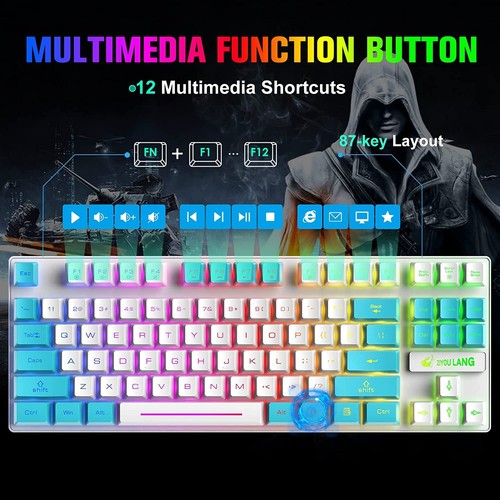 Wireless Gaming Keyboard and Mouse Combo with 87Key Rainbow Backlit Rechargeable - Picture 9 of 17