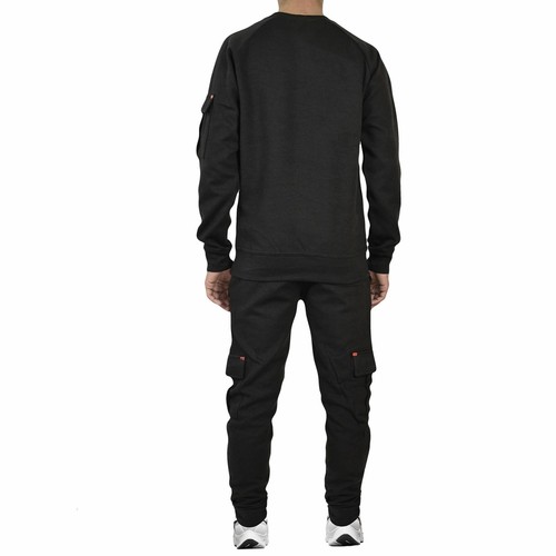 Mens Black Plain Tracksuit Sweatpants Raglan Sleeves Top & Bottom Gym - Bild 4 von 7