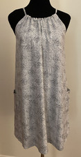 OLD NAVY DRESS~XS~BLACK WHITE~SHIFT~HALTER~POCKETS~KEYHOLE BACK~LINED