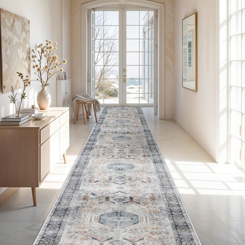 3x20 ft Distressed Medallion Runner Rug - Perfect for Entryways & Dining Rooms - Picture 4 of 11