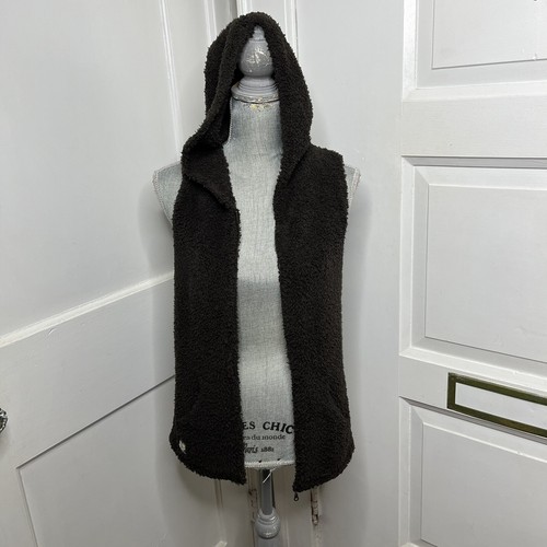 Barefoot Dreams CozyChic Sleevless Hoodie Vest in Brown Size Small - Picture 3 of 13