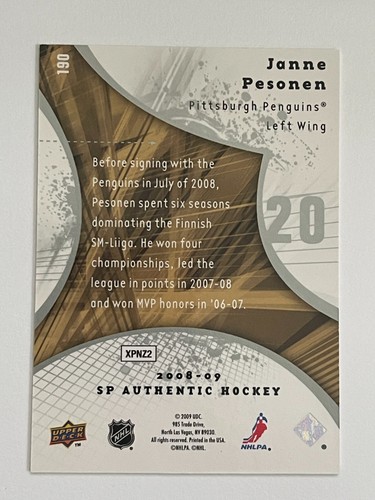 2008-09 Upper Deck SP Authentic Future Watch Janne Pesonen Rookie /999 #190 - Picture 2 of 2
