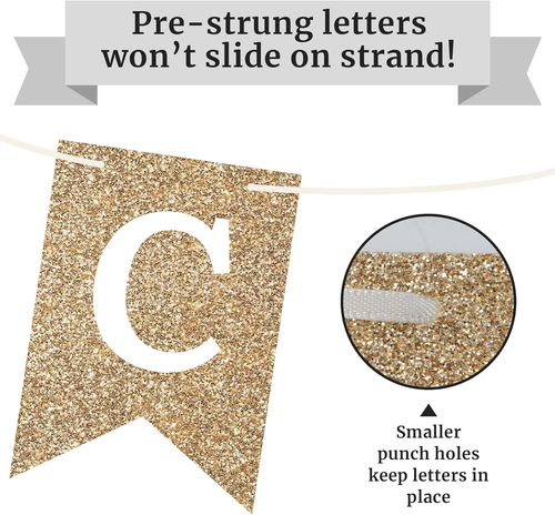 Pre-Strung Congrats Grad Banner - No DIY - Gold Glitter Graduation Party Banner - Picture 6 of 12