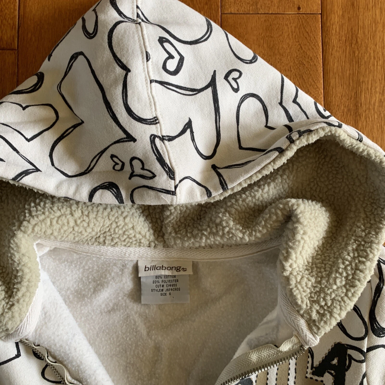 VALENTINO Felpa con cappuccio Billabong S Hearts Pile Cerniera Felpa Manica Lunga Tasche Pelliccia