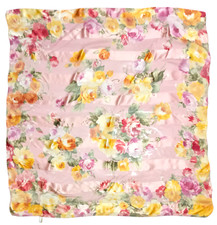 PIERRE BALMAIN PARIS Floral Flowers Pink Rose Gold Yellow Vintage Silk Scarf