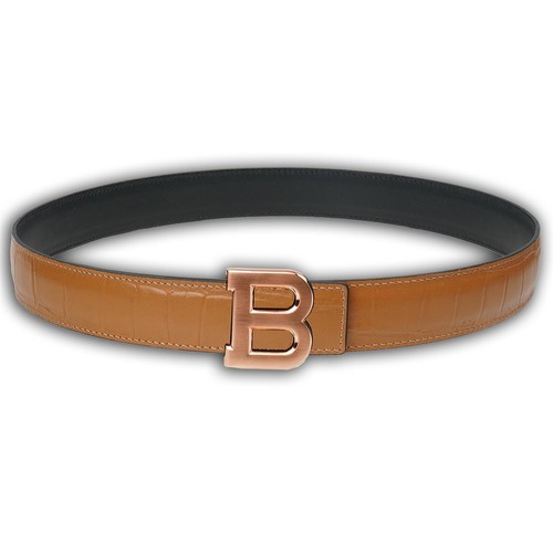 Ledergürtel Wendegürtel in Kroko Hellbarun mit 40 mm Gürtel H Rose Gold - Bild 2 von 40