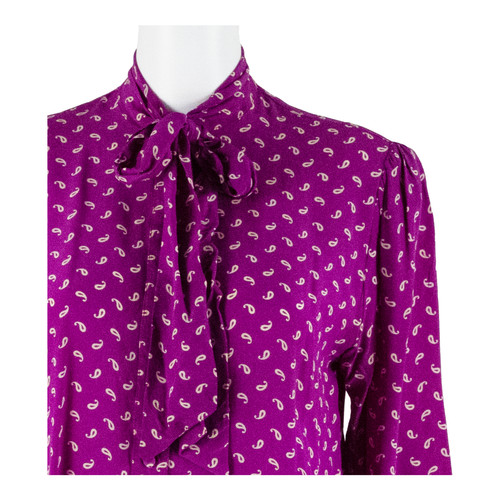 LE JARDIN DE LA SOIE Tie Bow Collar Womens Shirt Blouse Pink Silk Paisley S - Picture 4 of 5