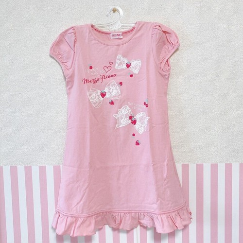Mezzo Piano One Piece Pink 130cm Ribbon Frill Strawberry Heart Clothing Japan - Picture 14 of 24