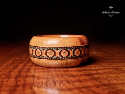 Six Sorrento Ware Olive Wood Inlaid Napkin Rings, Tunbridge Style, Antique - Picture 10 of 15