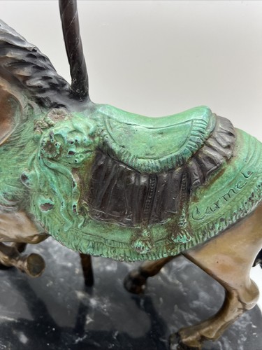 VTG Charles Carmel Bronze Sculpture Carousel Horse, Black Marble Base, 15" Heavy - Picture 7 of 15