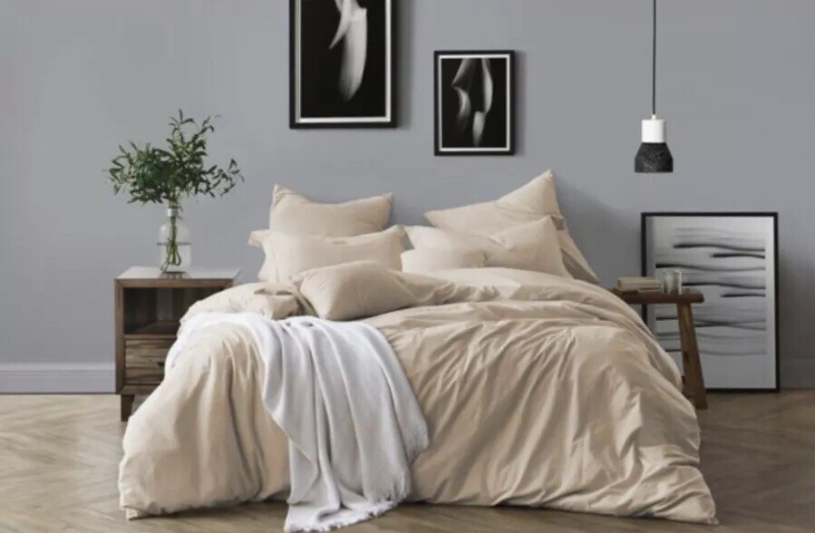 Swift Home Prewashed Yarn-Dyed Cotton Full Queen Duvet Cover Set in Almond Swift Home Prewashed Yarn-Dyed Cotton Full Queen Duvet Cover Set in Almond