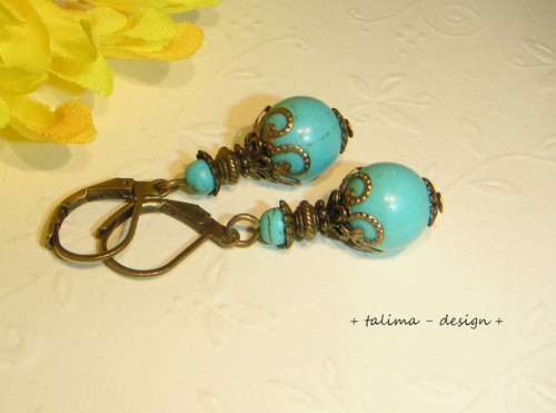 Ohrringe bronze Howlith Türkis Vintagestil +handmade+ - Bild 2 von 2