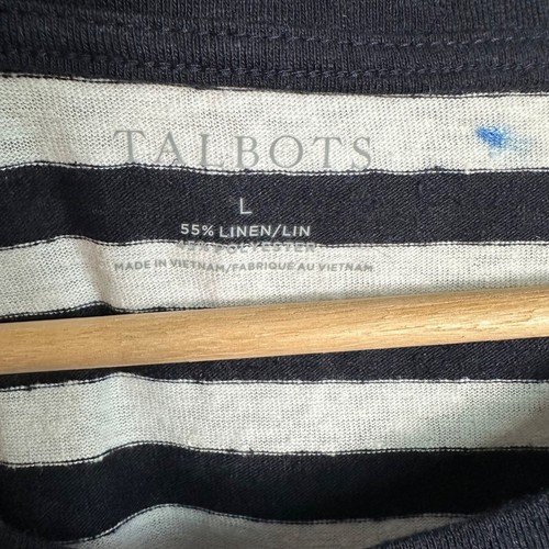 Talbots Womens Linen Blend Tank Top Size L Black White Stripes - Picture 2 of 7