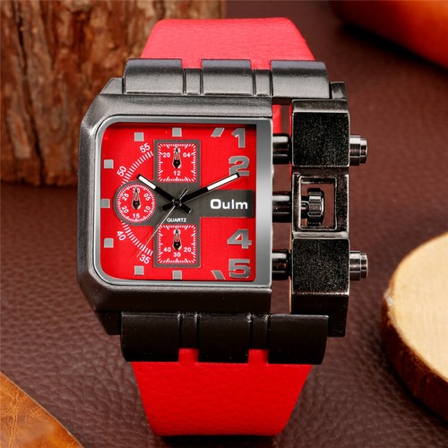 OULM Men's Analog Quartz Sport Wrist Watches Leather Bracelet Band Deco Dial - Picture 8 of 16
