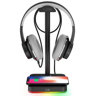 RGB Headphone Stand with Wireless Charger Desk Gaming Headset