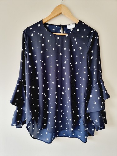 WITCHERY Star Ruffle Long Sleeve Print Blouse SIZE 8 top - Picture 2 of 6