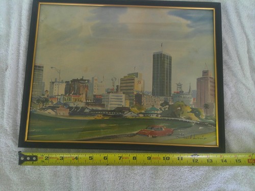Vintage rare Richard Lewis print, watercolor, Art Deco Framed 14" x 11" - Bild 5 von 7